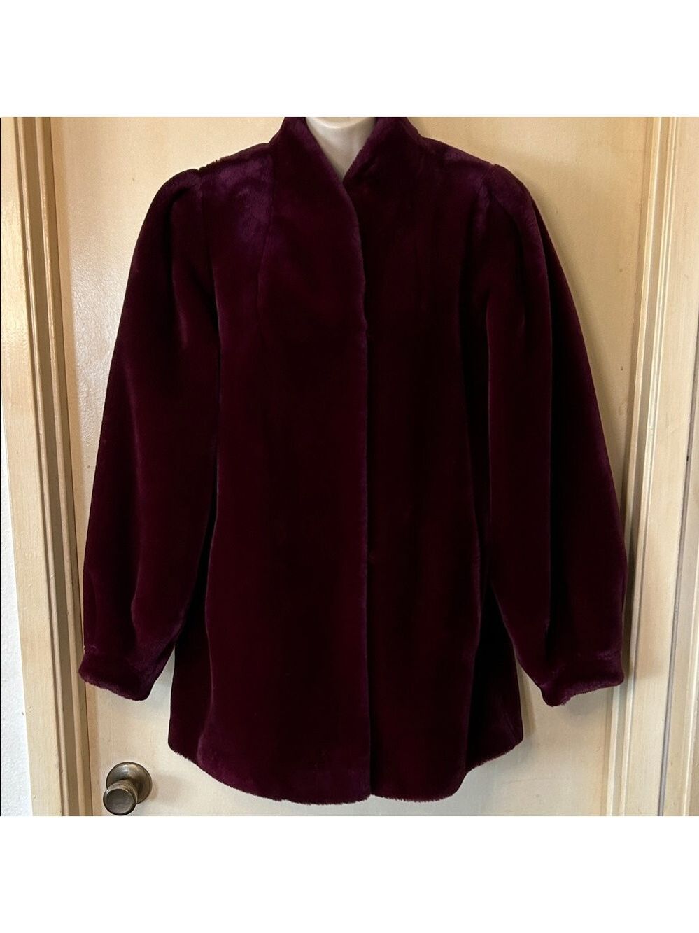 Carol Horn Vintage Burgundy Faux Fur Car Coat size L